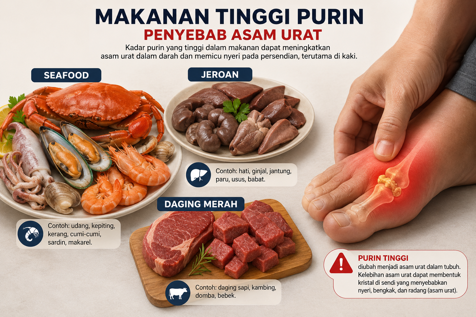 Makanan Penyebab Asam Urat pada Kaki yang Harus Dihindari Agar Tidak Kambuh